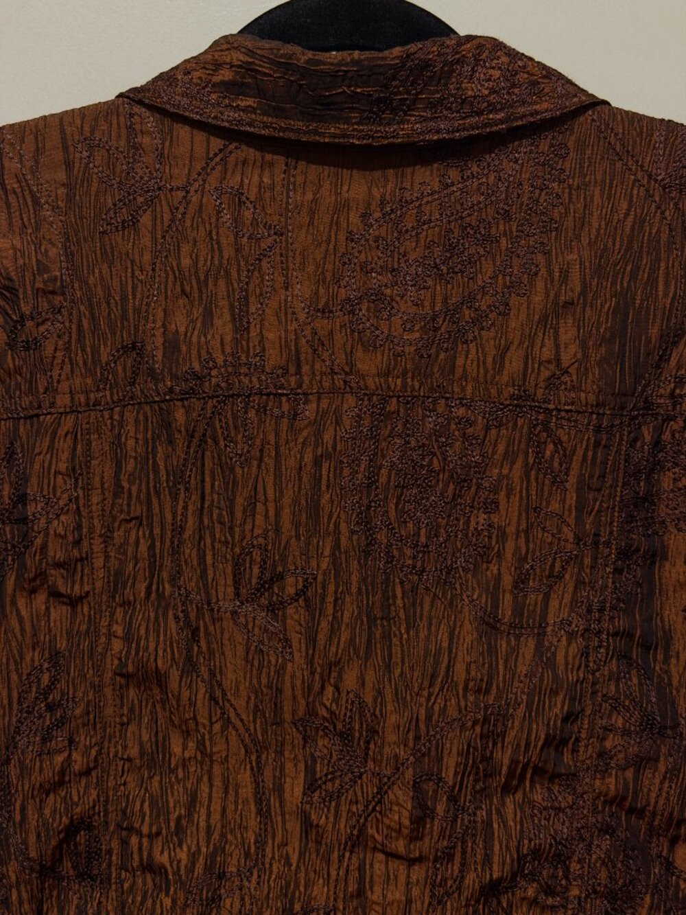 Coldwater Creek Metallic Copper / Bronze Crinkle Embroidered Button-Front Jacket - Picture 8 of 16
